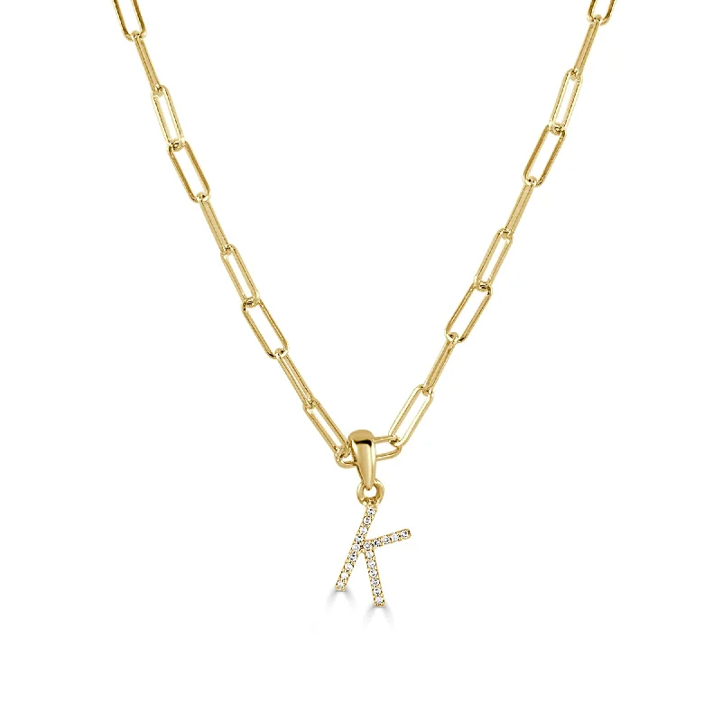 Women's DNA necklaces-14k Gold & Diamond Paperclip Initial Necklace