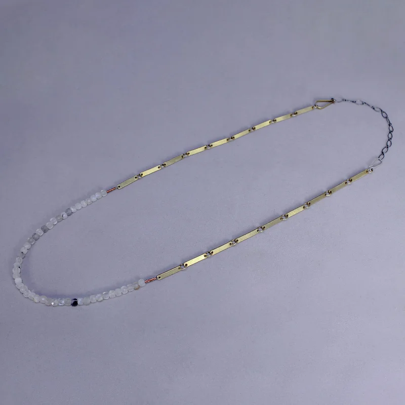 Women's fashion necklaces-Flat Brass Bar and Bead Necklace by Eric Silva