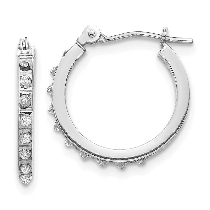 Women's bohemian earrings-14k White Gold Diamond Fascination Hinged Hoop Earrings