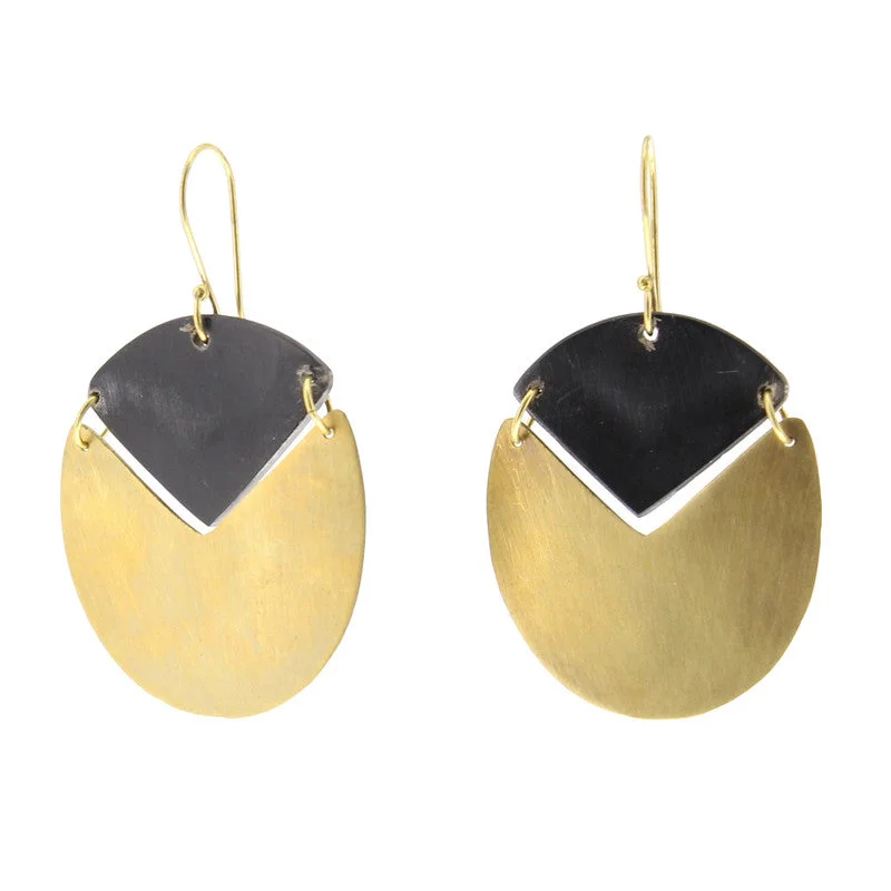 Designer women's rings-Padang Linked Oval Earring - Dark Horn, Brass