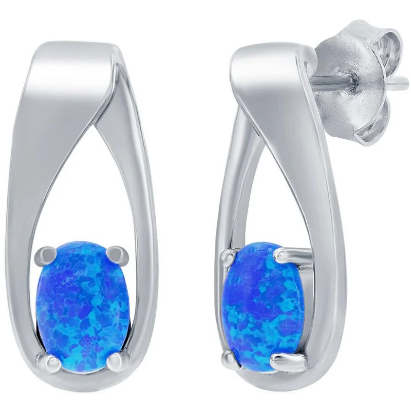 Women's gemstone earrings-Opalata Women's Earrings - Sterling Silver Oval Blue Opal Long Post Back | D-7942