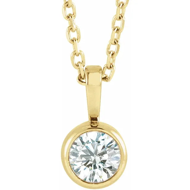 Women's initial necklaces-14K Yellow 1/4 CT Natural Diamond Bezel-Set Solitaire, Comes with Adjustable 16-18" Necklace