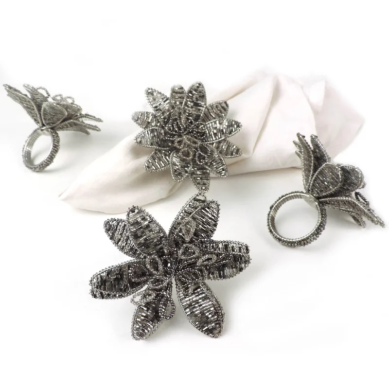 Women's promise rings-Gilded Lily Napkin Ring in Smoke & Silver, Set of 4