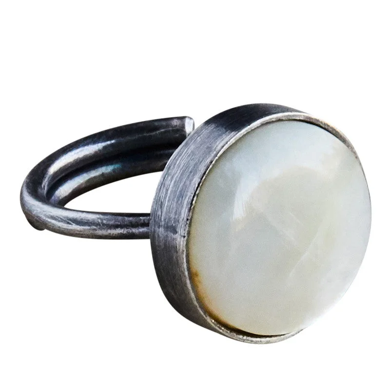 Women's bohemian rings-Penny Ring, Silver, Mother of Pearl - Light