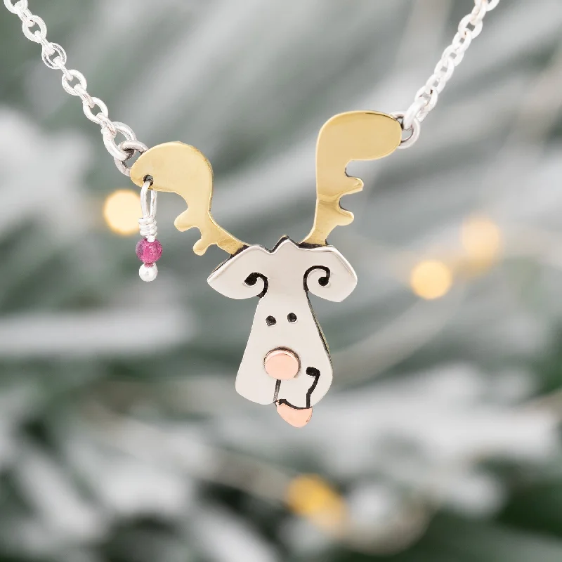 Women's casual necklaces-Doggie Reindeer Mixed Metals Necklace