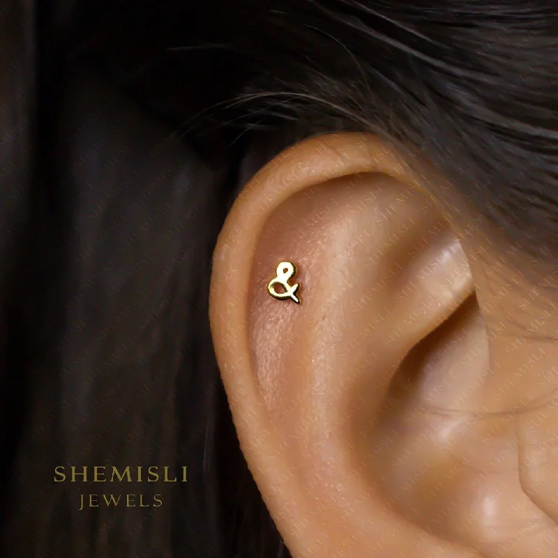 Women's ear cuffs-Dainty Ampersand Sign Studs Earrings, Unisex, Gold, Silver SHEMISLI SS635 Butterfly End, SS636 Screw Ball End (Type A)