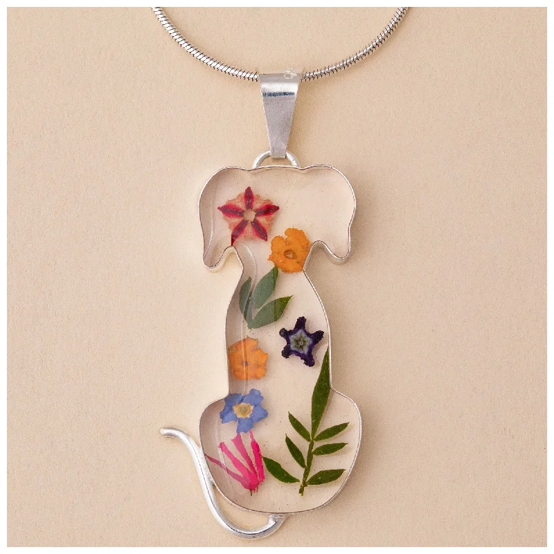 Women's graduation necklaces-Real Flowers & Sterling Dog Necklace