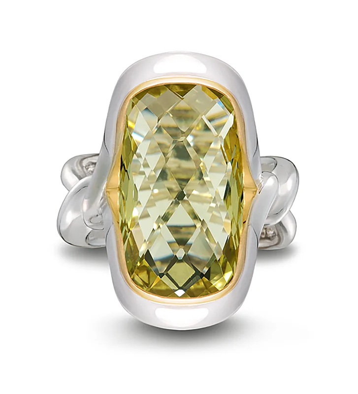 Women's photo rings-Twizzle Cushion Lemon Quartz and Sterling Silver Ring