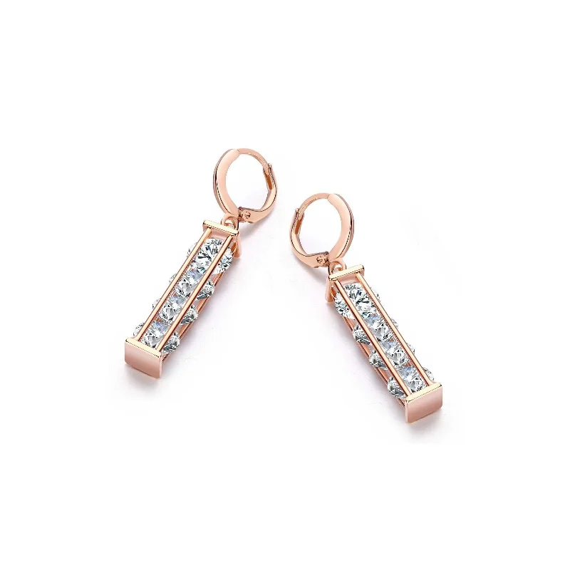 Women's bridal earrings-18K Rose Gold Swarovski Crystal Stacked Drop Earrings