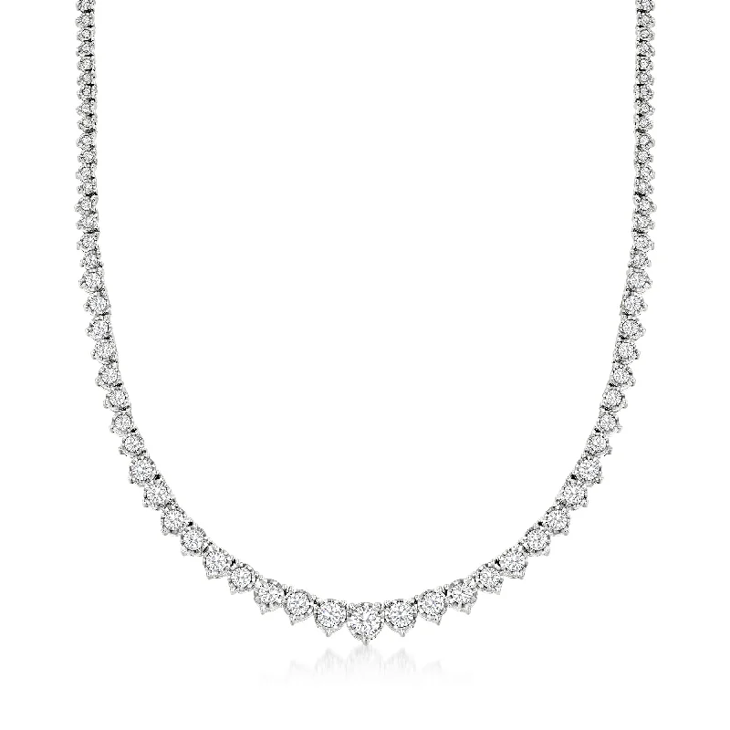 Women's charm necklaces-Ross-Simons Diamond Graduated Tennis Necklace in Sterling Silver