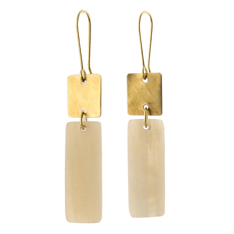 High-end women's rings-Tidore Linked Square and Rectangle Earring - Light Horn, Brass