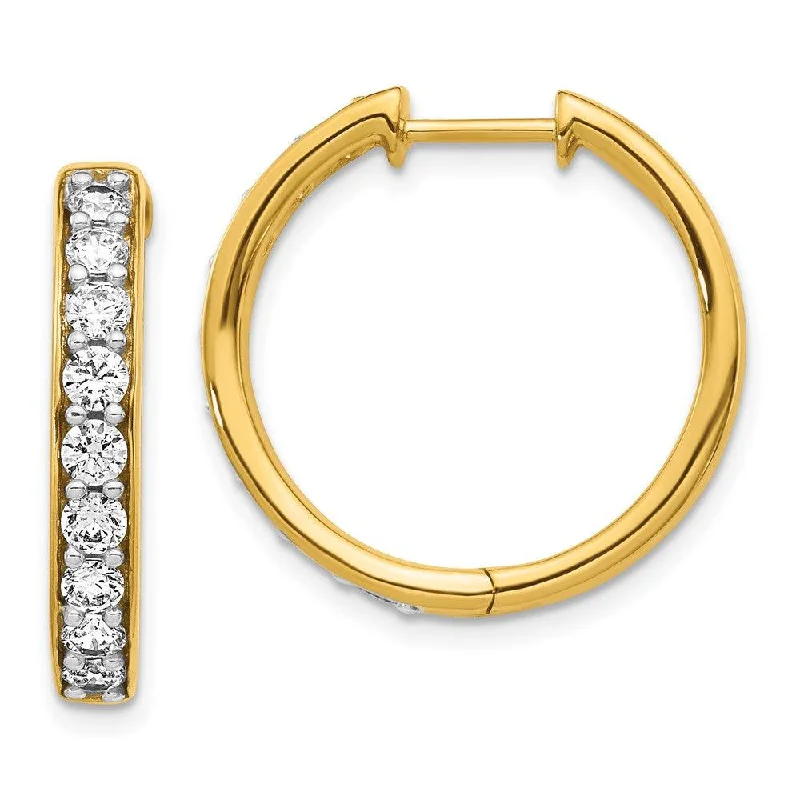 Women's everyday earrings-14k Yellow Gold Diamond Hoop Earrings