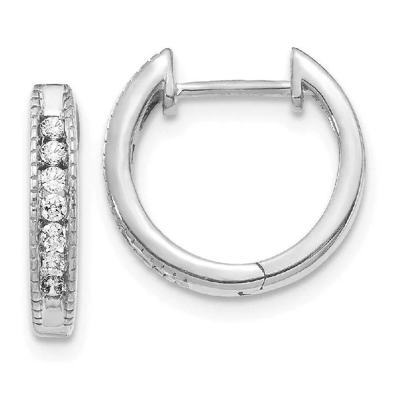 Women's family earrings-14k White Gold Diamond Hoop Earrings