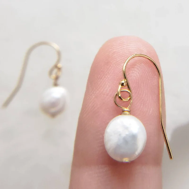 Women's religious earrings-Tiny Coin Pearl Earrings