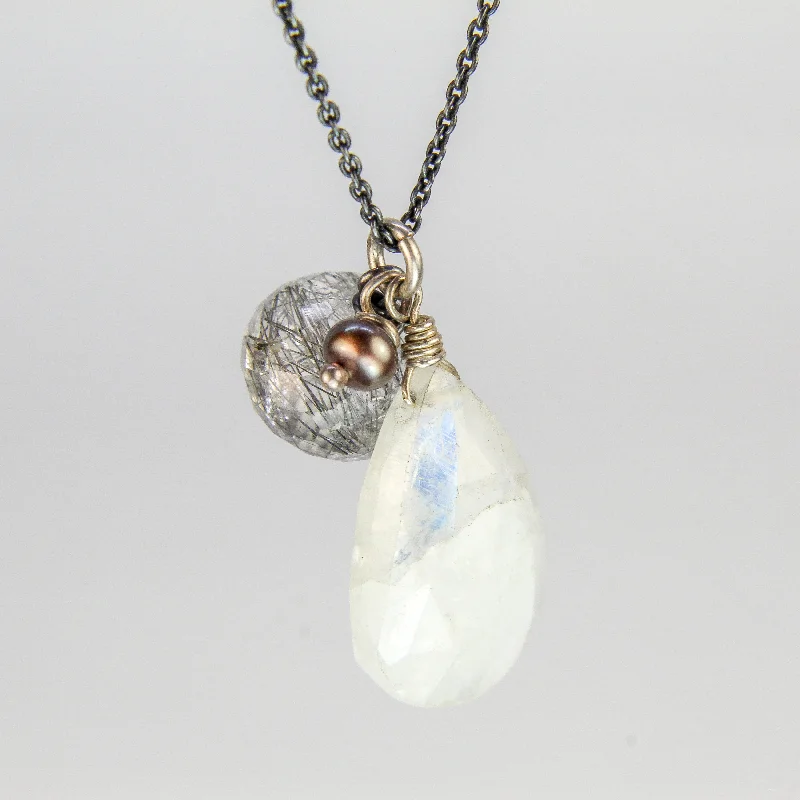 Modern women's necklaces-NEW! Moonstone, Tourmaline Quartz & Pearl Pendant by Rina Young