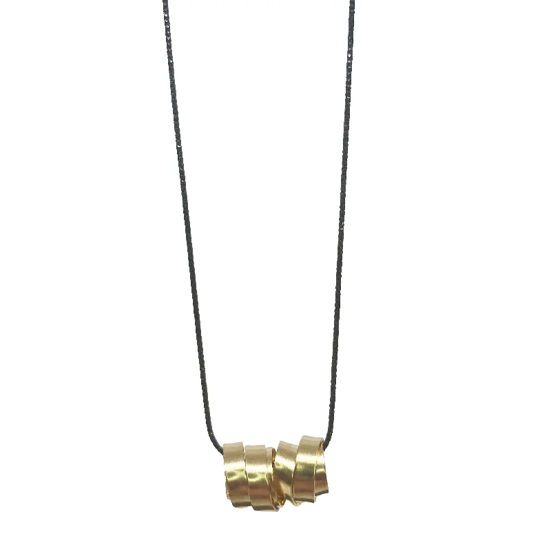 Women's gold-plated necklaces-Horizontal Wrapped Ribbon Pendant on Rhodium Plated chain by Rina Young