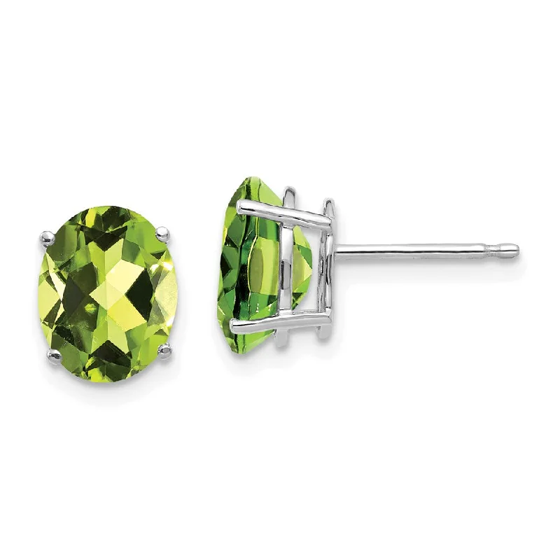 Women's party earrings-14k White Gold 9x7mm Oval Peridot Earrings