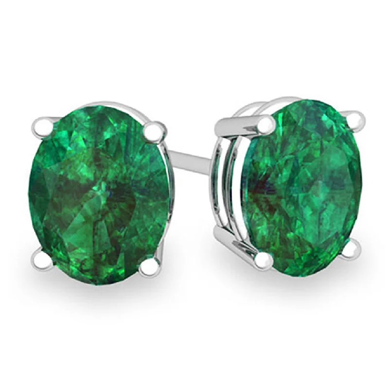 Women's zodiac earrings-Sterling Silver Emerald, Sapphire, or Blue Topaz Oval Cut Studs