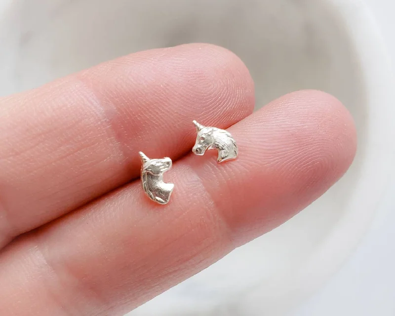 Women's wedding earrings-Tiny Unicorn Stud Earrings