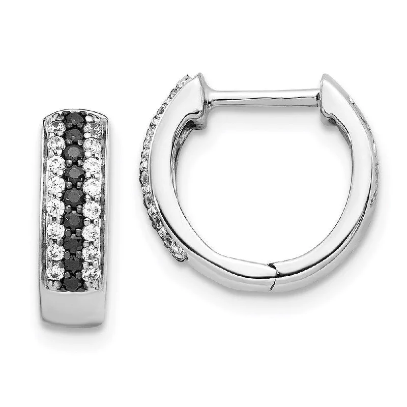 Women's titanium earrings-14k White Gold Black and White Diamond Hinged Hoop Earrings