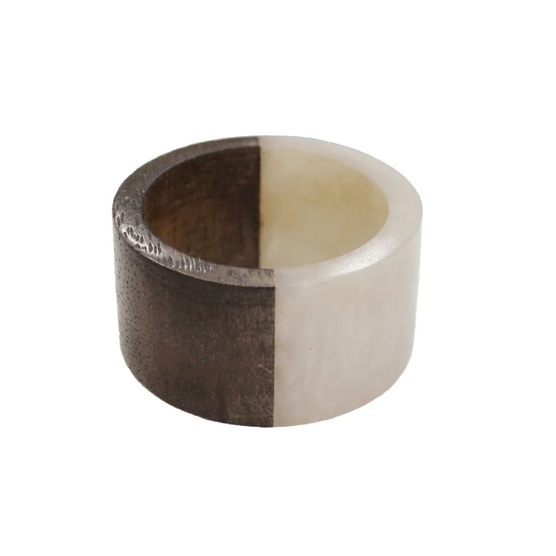 Women's travel rings-Natural Mango Wood Round Resin Napkin Ring in White, Set of 4