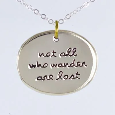 Women's silver-plated necklaces-Not All Who Wander Mixed Metals Necklace