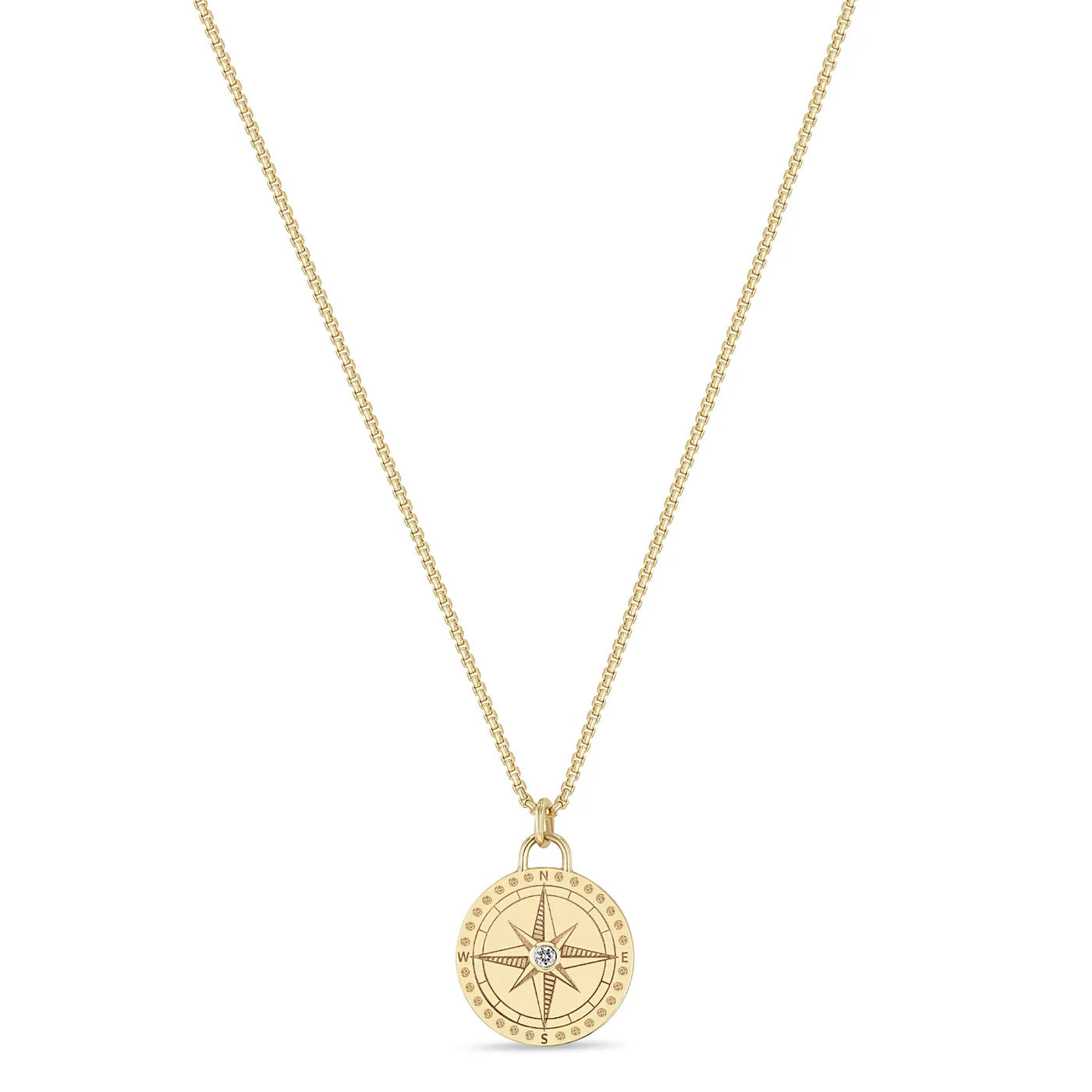 Women's formal necklaces-Zoe Chicco 14k Small Compass Medallion Box Chain Necklace 16"-18"