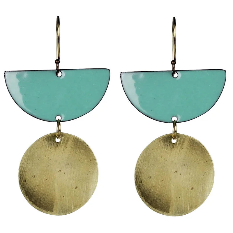 Women's graduation rings-Donte Earring, Semi Circle With Circle Aqua Enamel & Brass