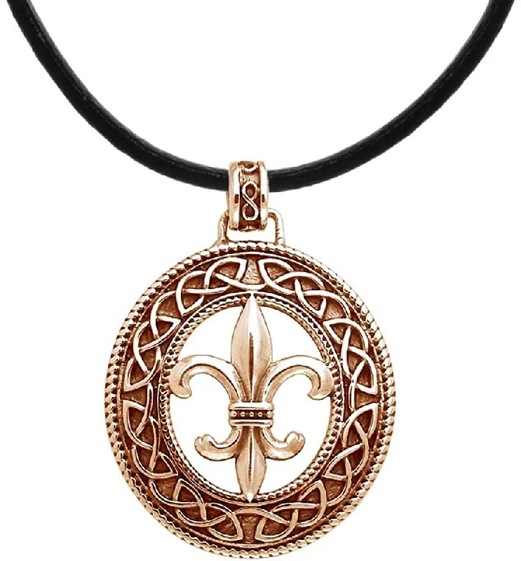 Women's exclusive necklaces-Jewelry Trends Copper Fleur De Lis Celtic Knot Pendant Necklace 18" Leather Cord