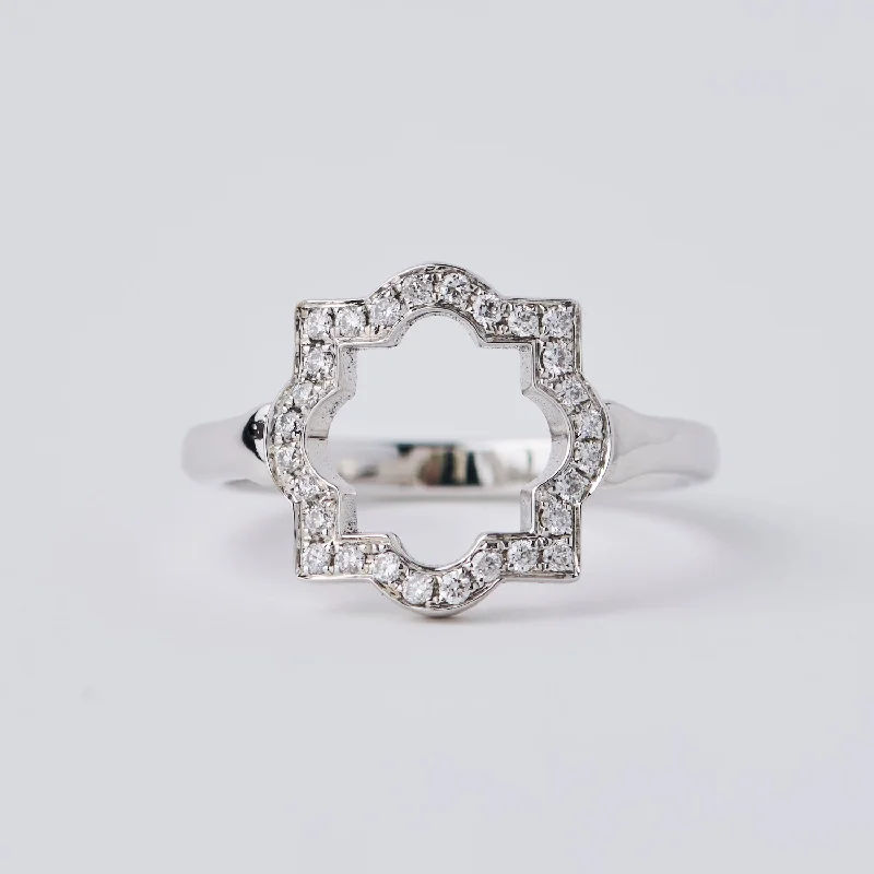 Women's casual rings-Small Liberty White Gold Diamond Halo Ring