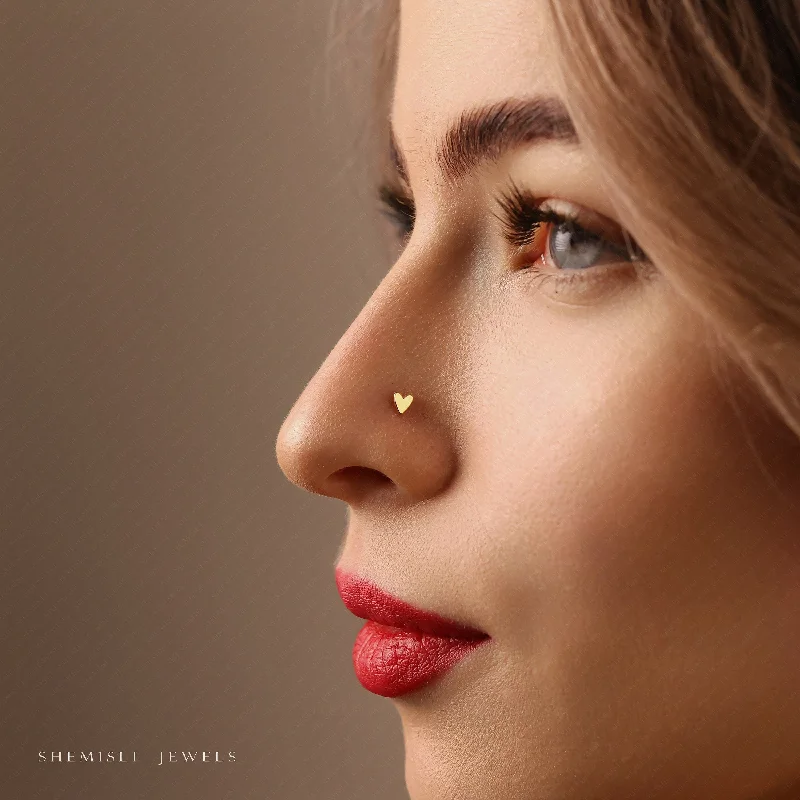 Women's ethical earrings-Tiny Heart Shape Threadless Flat Back Nose Stud, 20,18,16ga, 5-10mm Unisex, Surgical Steel SHEMISLI SS728