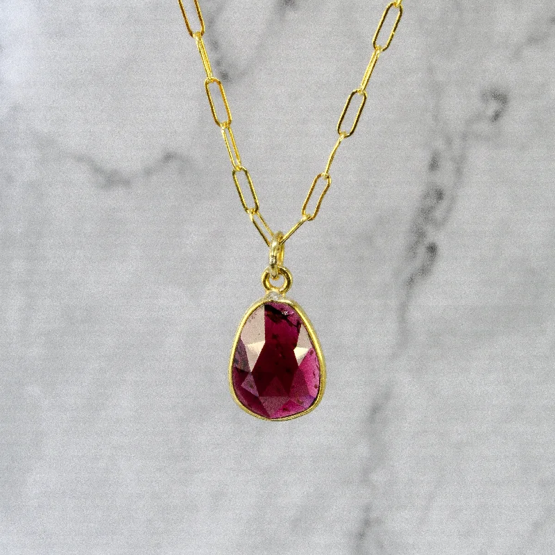 Women's beaded necklaces-NEW! Bezeled Garnet Pendant in 18k Gold Vermeil by Sarah Richardson