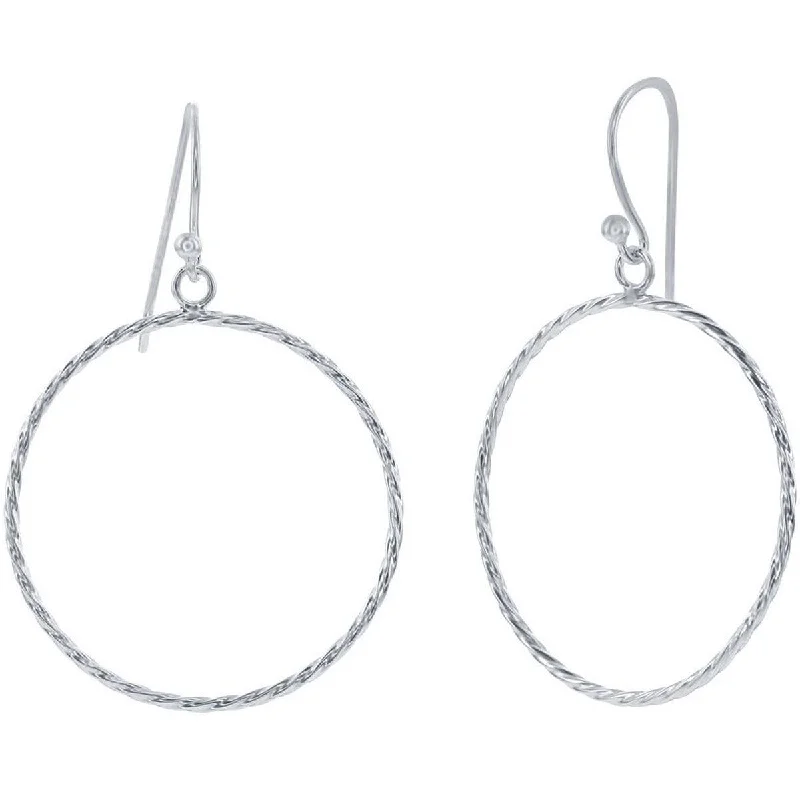 Women's stud earrings-Classic Women's Earrings - Sterling Silver Twisted Rope Design Circle Shape | A-1605