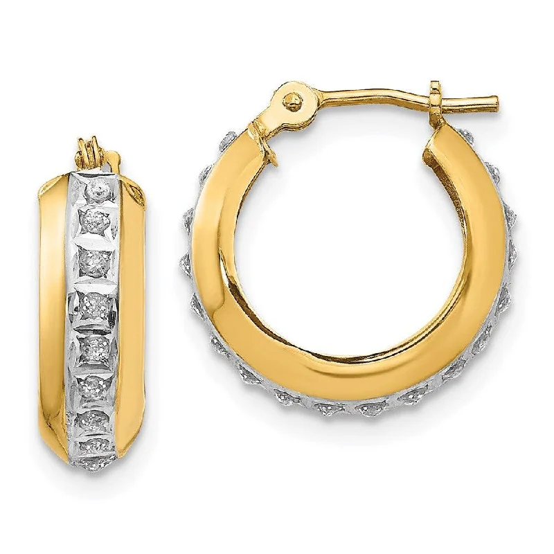 Women's leather earrings-14kDiamond Fascination Round Huggy Hinged Hoop Earrings