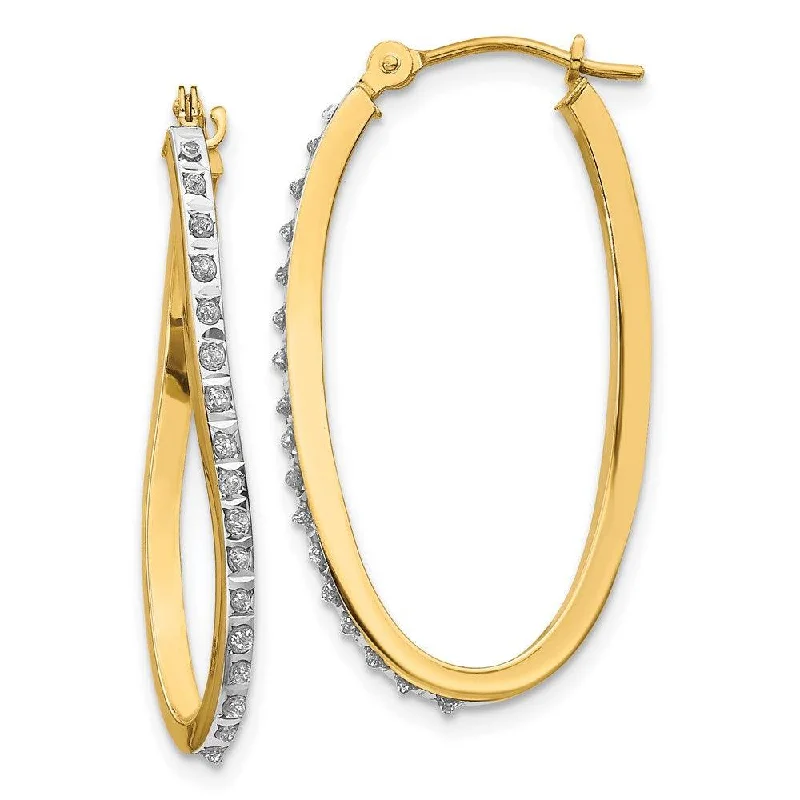 Women's beaded earrings-14k Diamond Fascination Twist Hinged Hoop Earrings