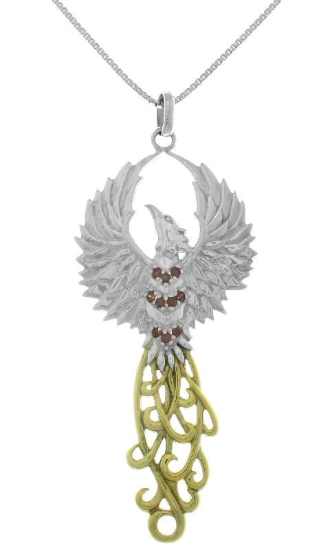 Custom women's necklaces-Jewelry Trends Rising Phoenix Fire Bird Sterling Silver and 18k Gold-Plated Pendant Necklace 18"