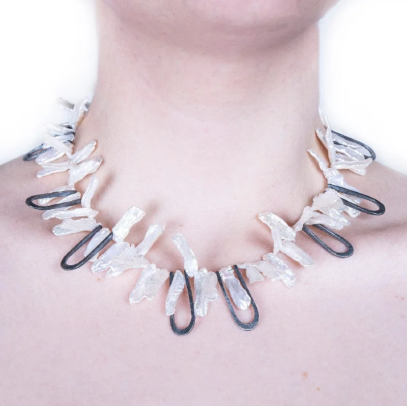 Women's jade necklaces-SALE! One of a Kind Freshwater Pearl Ruffle Necklace by Heather Guidero