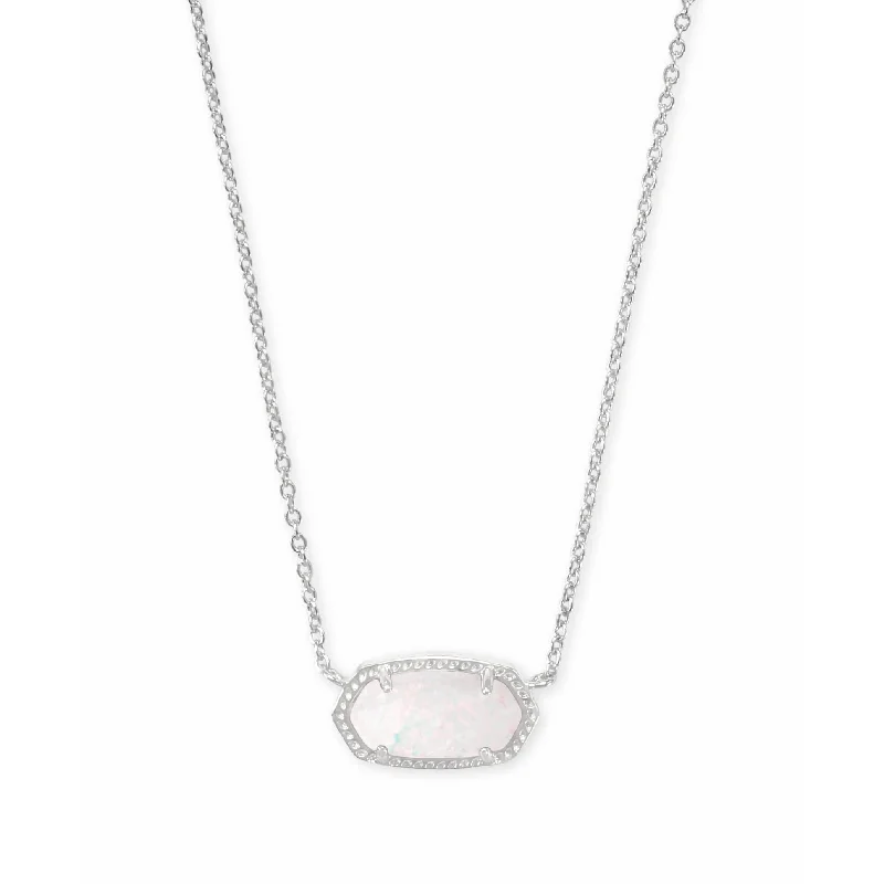 Women's anniversary necklaces-Kendra Scott - Elisa Silver Pendant Necklace -  White Kyocera Opal