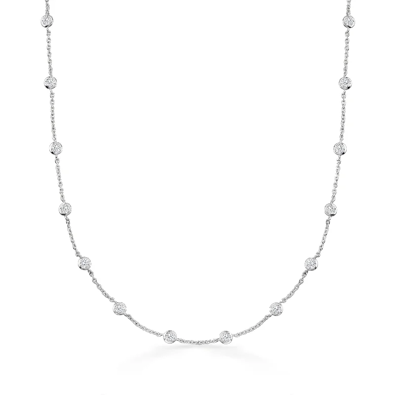 Women's wedding necklaces-Ross-Simons Bezel-Set CZ Station Necklace in Sterling Silver