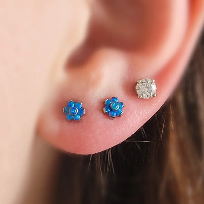 Women's charm earrings-Dainty Opal Flower Flat Back Studs