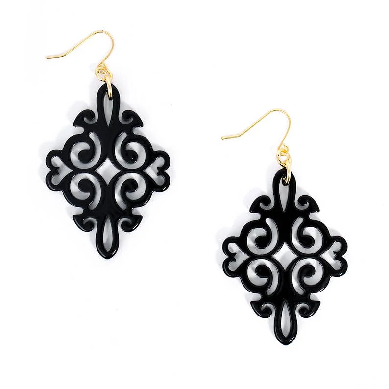 Women's diamond rings-Black Swirls & Twirls Resin Earring