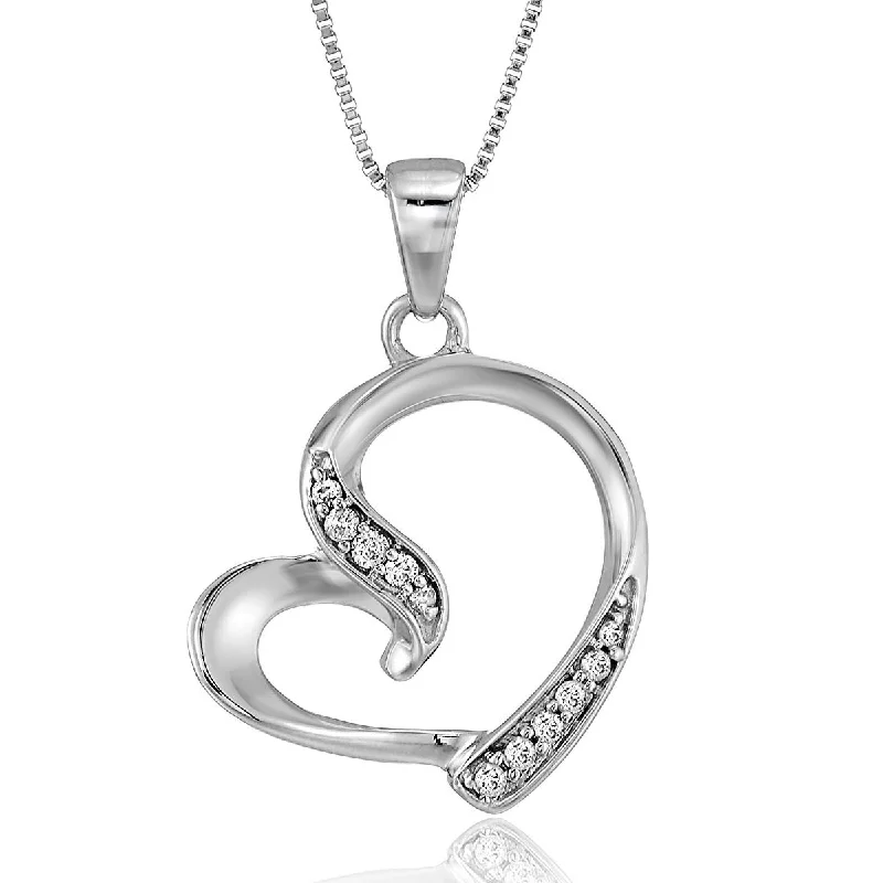 Women's bridal necklaces-1/20 cttw Heart Shape Diamond Pendant Necklace 14K White Gold with 18 Inch Chain