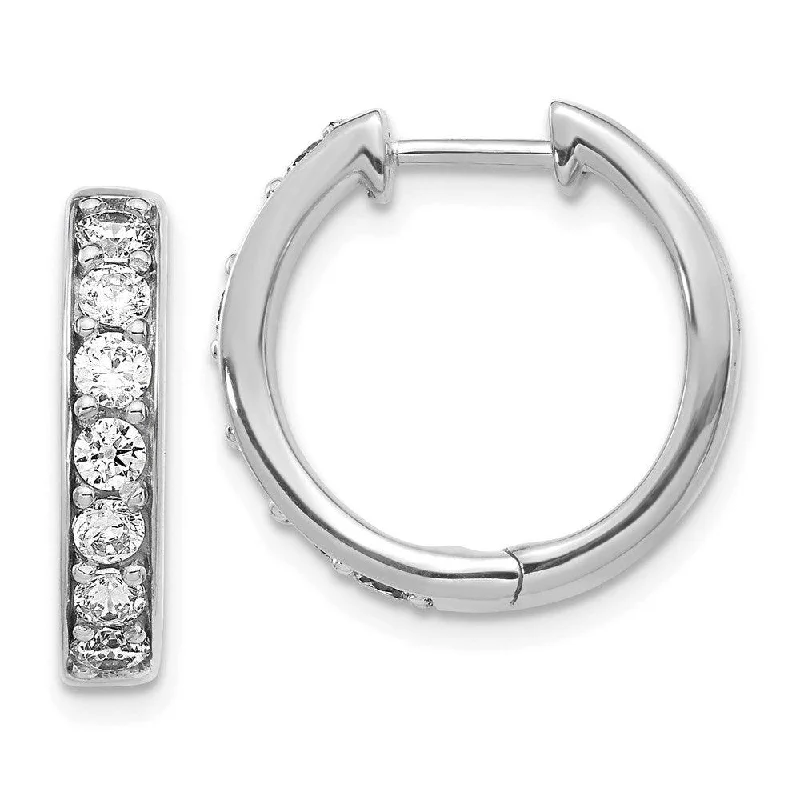 Women's handmade artisan earrings-14k White Gold Diamond Hoop Earrings