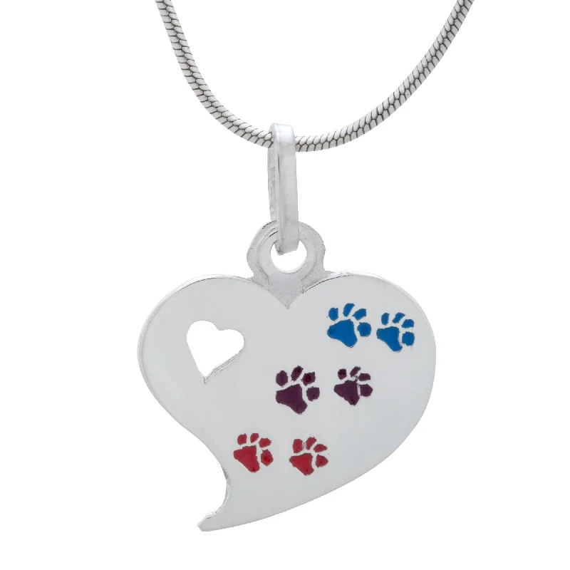 Women's stainless steel necklaces-Paw Palette Sterling Heart Necklace