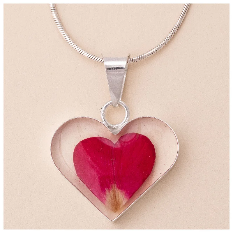 Women's travel necklaces-Real Flowers & Sterling Heart Petal Necklace