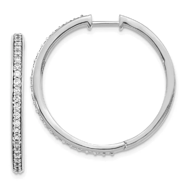 Women's exclusive earrings-14k White Gold Diamond Hoop Earrings