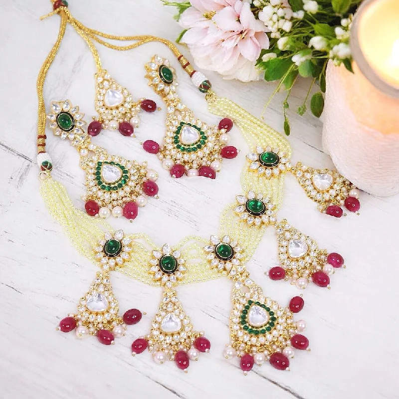 Women's gemstone earrings-Multicolor Drops Polki Necklace Earrings Maangtika Set, Polki Drops Necklace Set, Drops Jewelry, Polki Earrings Maangtika Set, Polki Necklace earrings Mangtika, Pakistani Polki Maangtika Set, Bridal Polki Jewellery Set