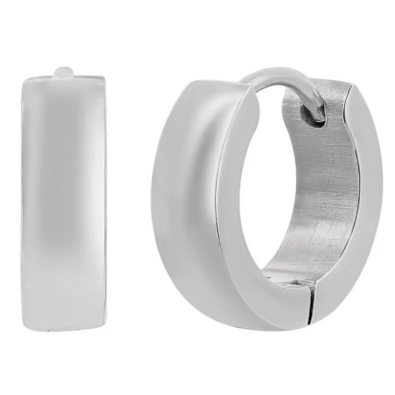 Women's photo earrings-Blackjack Women's Earrings - Stainless Steel 13mm Polished Huggie Hoop | SA-6081