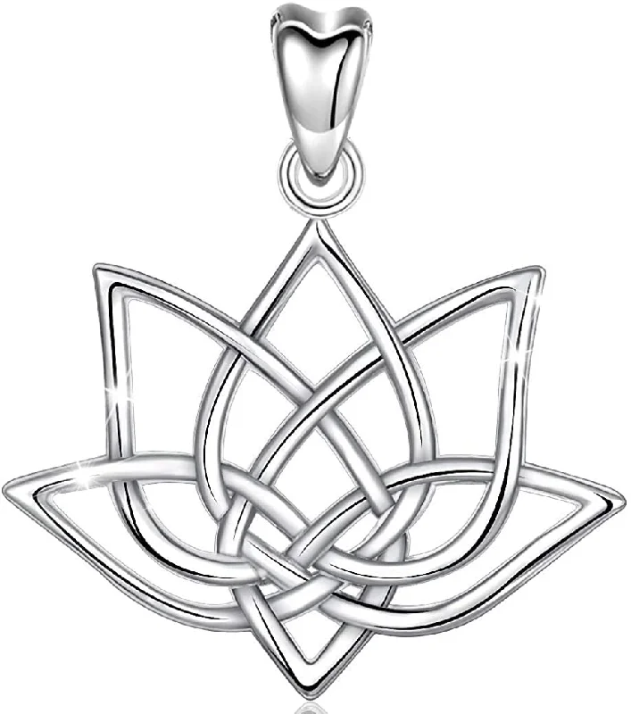 Trendy women's necklaces-Jewelry Trends Lotus Flower Celtic Knot Sterling Silver Pendant Necklace 18"