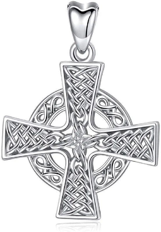 Women's long necklaces-Jewelry Trends Celtic Knot Templar Cross Sterling Silver Pendant Necklace 18"